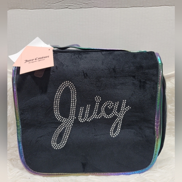 Juicy Couture Black & Rhinestones Logo Cosmetic  Bag, Makeup Case, Toiletry Bag - Picture 1 of 7